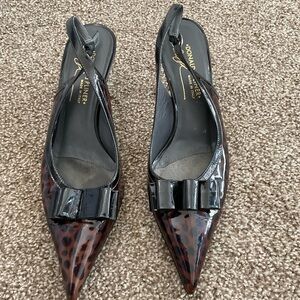Black Brown Donald Pliner 8.5 Slingbacks High Heels with bow animal print